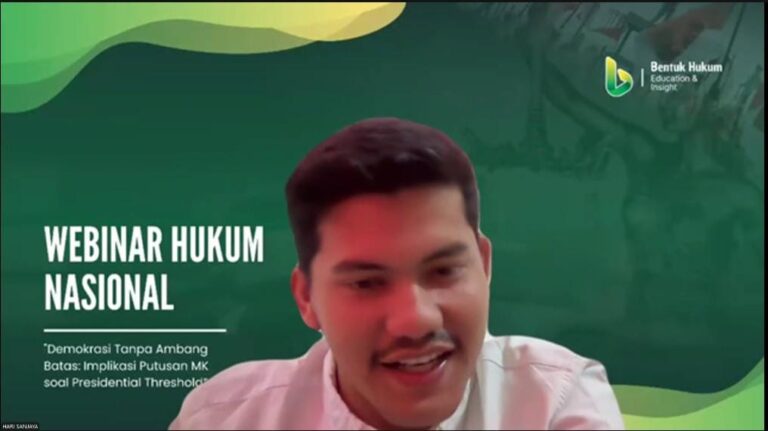 Hari Sanjaya Siregar Fouder Bentuk Hukum saat menyampaikan opening speech di webinar nasional